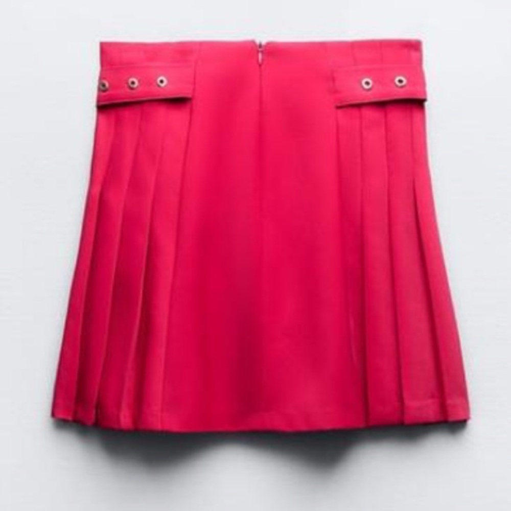 NEW ZARA PLEATED BUCKLED MINI SKIRT RASPBERRY 9878/092 NWT - Picture 9 of 16